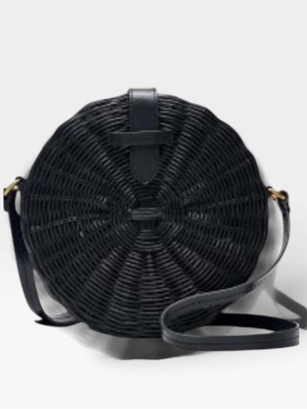 J. Crew Black Round Woven Straw Crossbody Bag